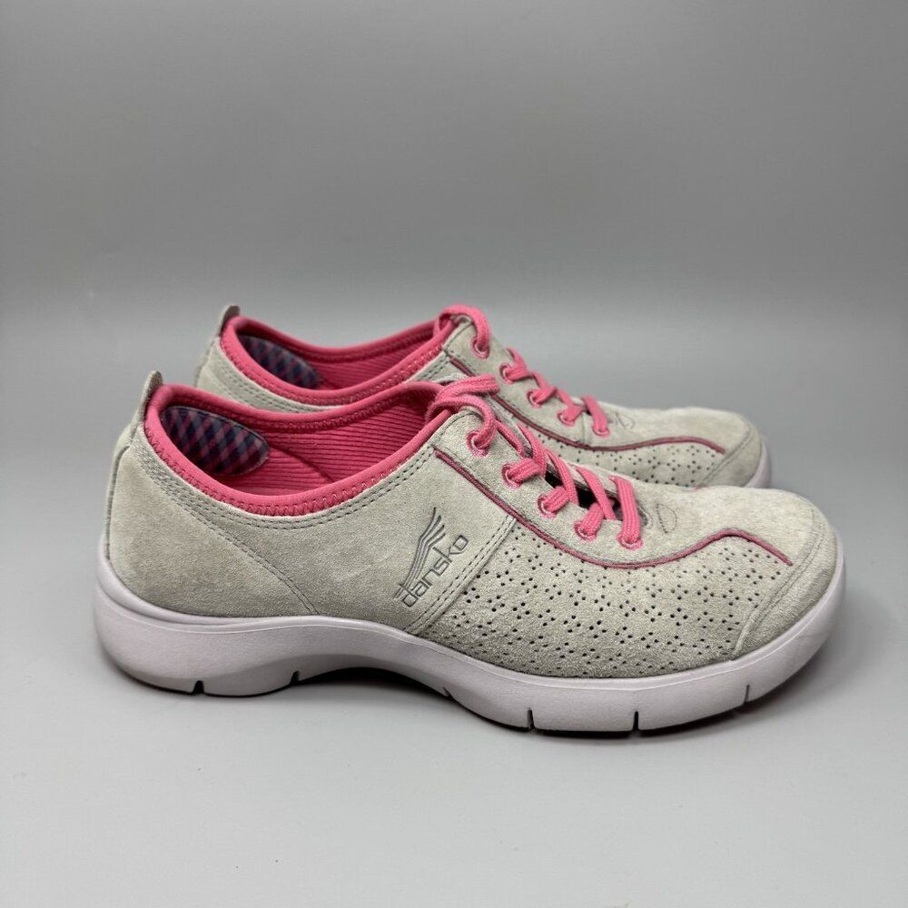 Dansko Elise Suede Shoes Sneakers Womens Size 7 Gray Pink Causal Comfort